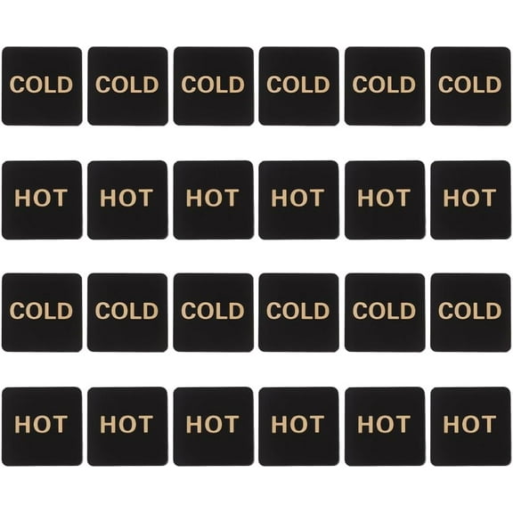 12 Sets Self-Adhesive Hot & Cold Water Stickers Hot & Cold Water Signs 1.4 Inch Acrylic Labels Guest Hospitality Labels Signs for Faucet Sinks For Bathroom Restroom Hotel Black