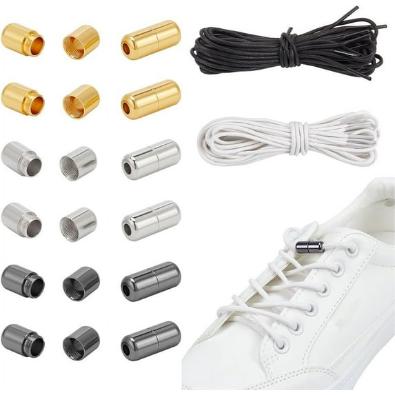 12 Sets Smart Buckle Shoe Laces Set 3 Colors No Tie Cotton Shoe Laces Metal Lock Buckles with 6 Pairs Shoe Lace for Sneaker Boot Casual Shoes DIY