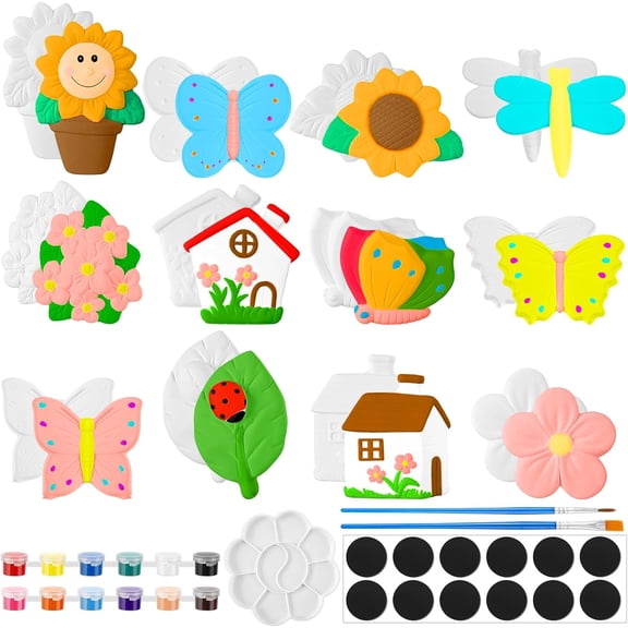 12 Sets Spring Ceramic Painting Kit Paint Your Own Figurine Butterfly Flower Sunflower Insect Bisque Ceramic for Adult DIY Art Craft Project Party Favor