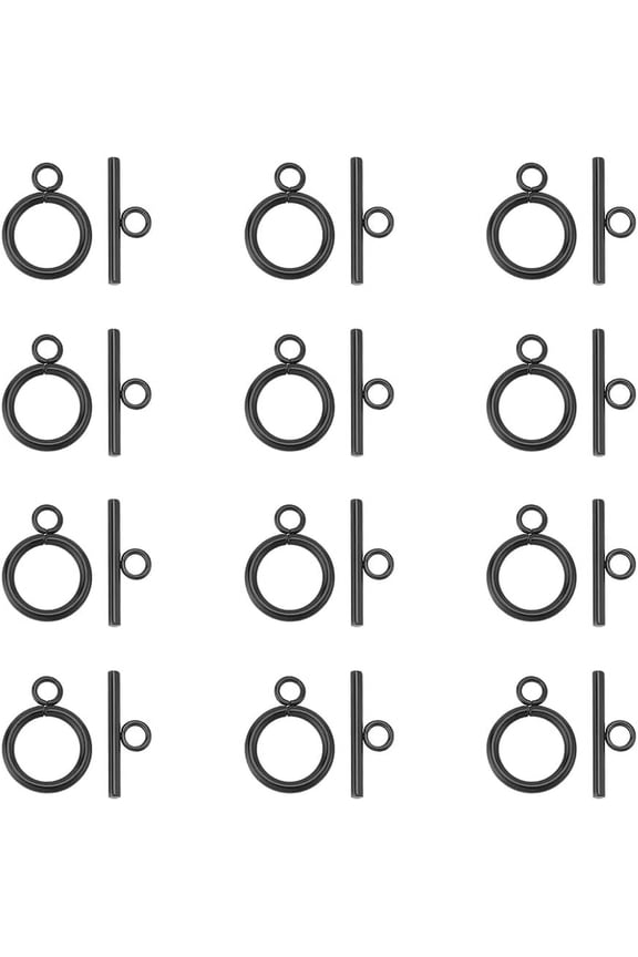 12 Sets Stainless Steel Toggle Clasps - Round IQ T-bar Closure for Necklace Bracelet - Black Jewelry Connectors End Clasps for DIY Jewelry Making