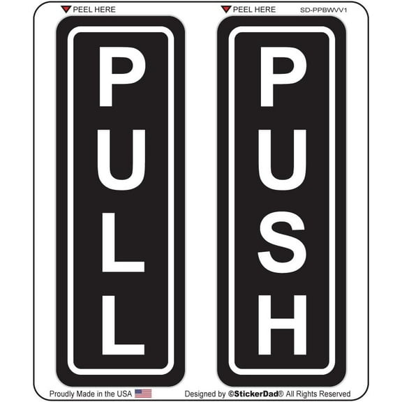 12 Sets - StickerDad Business - Push Pull Vertical Door Stickers - Full Color Printed Sticker - Size: 5.5" X 2", Color: Black/White - for Windows, Walls, Bumpers, Laptop, Lockers, etc.