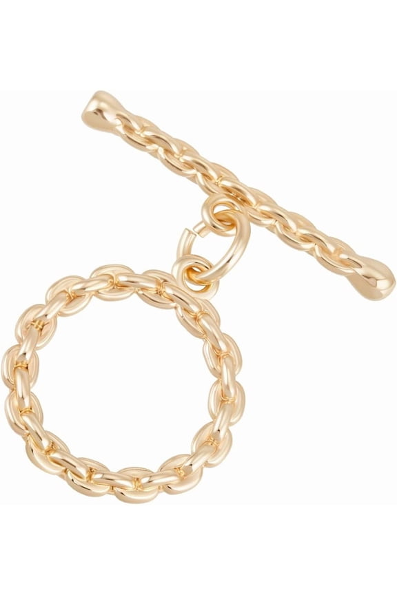 12 Sets Toggle Clasps 18K Gold Plated Round Twist IQ T-bar Closure with Jump Rings Connectors for Bracelet Necklace Jewelry Making DIY Craft 14x2mm Real 18K Gold Plated