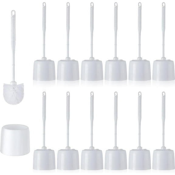 12 Sets Toilet Brush and Holder Set for Bathroom Toilet Bowl Brush Scrubber with Caddy for Deep Cleaning, 14.57 Height (White)