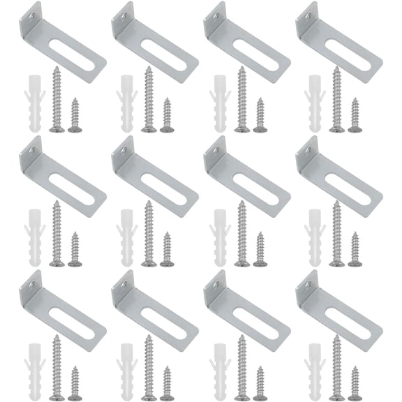12 Sets White Board Hanging Kit Mounting Bracket L-Shaped Plate with Screws and Expansion Pipe for Office Classrooms Silver -