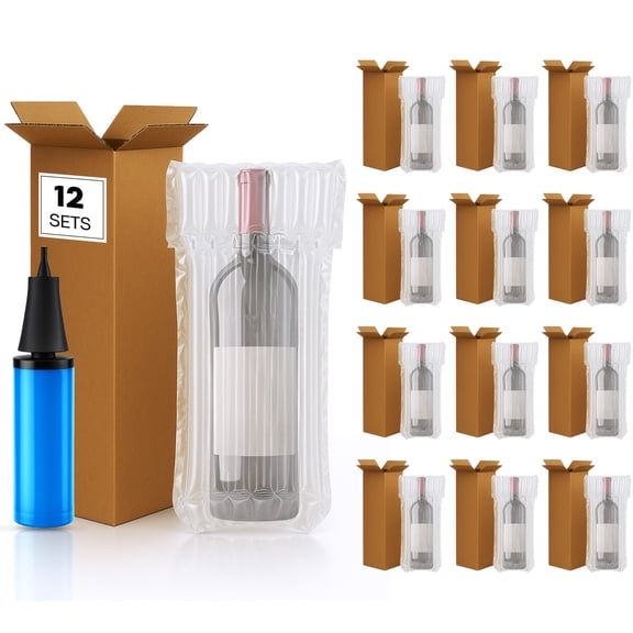 12 Sets Wine Shipping Box, Wine Boxes for Moving Include Wines Packaging Boxes Inflatable Protector Bags and a Pump, Wines Shipping Box for Airplane Leak-Proof & Shockproof Design for Safe Transport