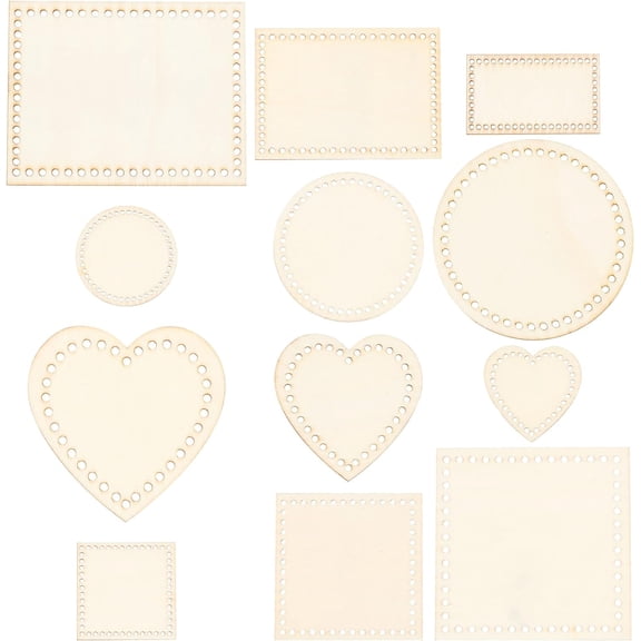 12 Sets Wooden Basket Bottoms Crochet Basket Base Round Heart Square Rectangle for Basket Weaving Supplies and Home Decoration Craft BurlyWood