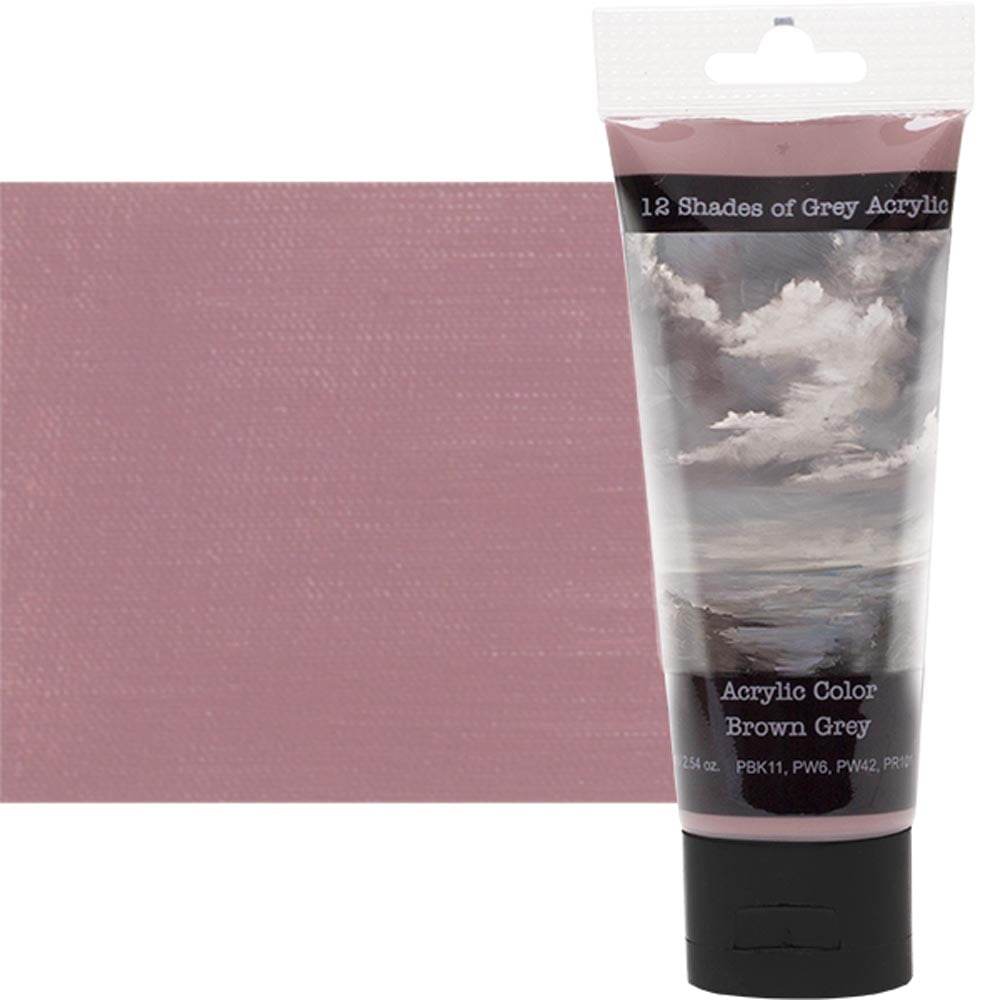 12 Shades Of Grey Acrylic Paint Colors - Brown Grey 75ml (2.5 oz.), Highly Pigmented Grey Acrylic Colors for Painting & Crafts
