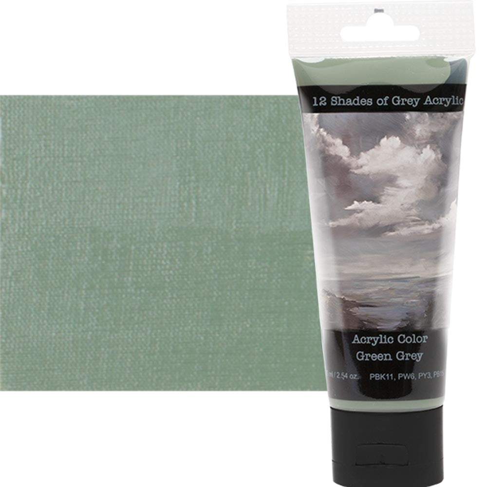 12 Shades Of Grey Acrylic Paint Colors - Green Grey 75ml (2.5 oz.), Highly Pigmented Grey Acrylic Colors for Painting & Crafts