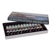 12 Shades Of Grey Acrylic Paint Colors - Set of 12 Assorted Greys 21ml/0.7oz, Highly Pigmented Grey Colors for Painting & Crafts