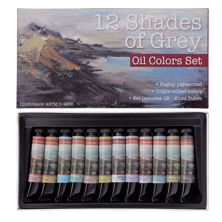 12 Shades of Grey Artist Oil Colors Highly Pigmented Triple Milled Rich Subtle Greys from The Tube - Set of 12 - 12 ml Tube - Assorted Colors