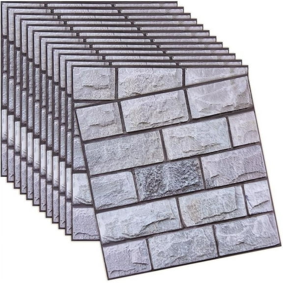 12 Sheet 12Pcs 3D Wall Panels Peel and Stick 11.77x11.37x1Inch Textured Faux Brick Wall Panels Grey Brick Wallpaper Stickers Waterproof PVC Backsplash for Bedroom Kitchen Wall Decoration
