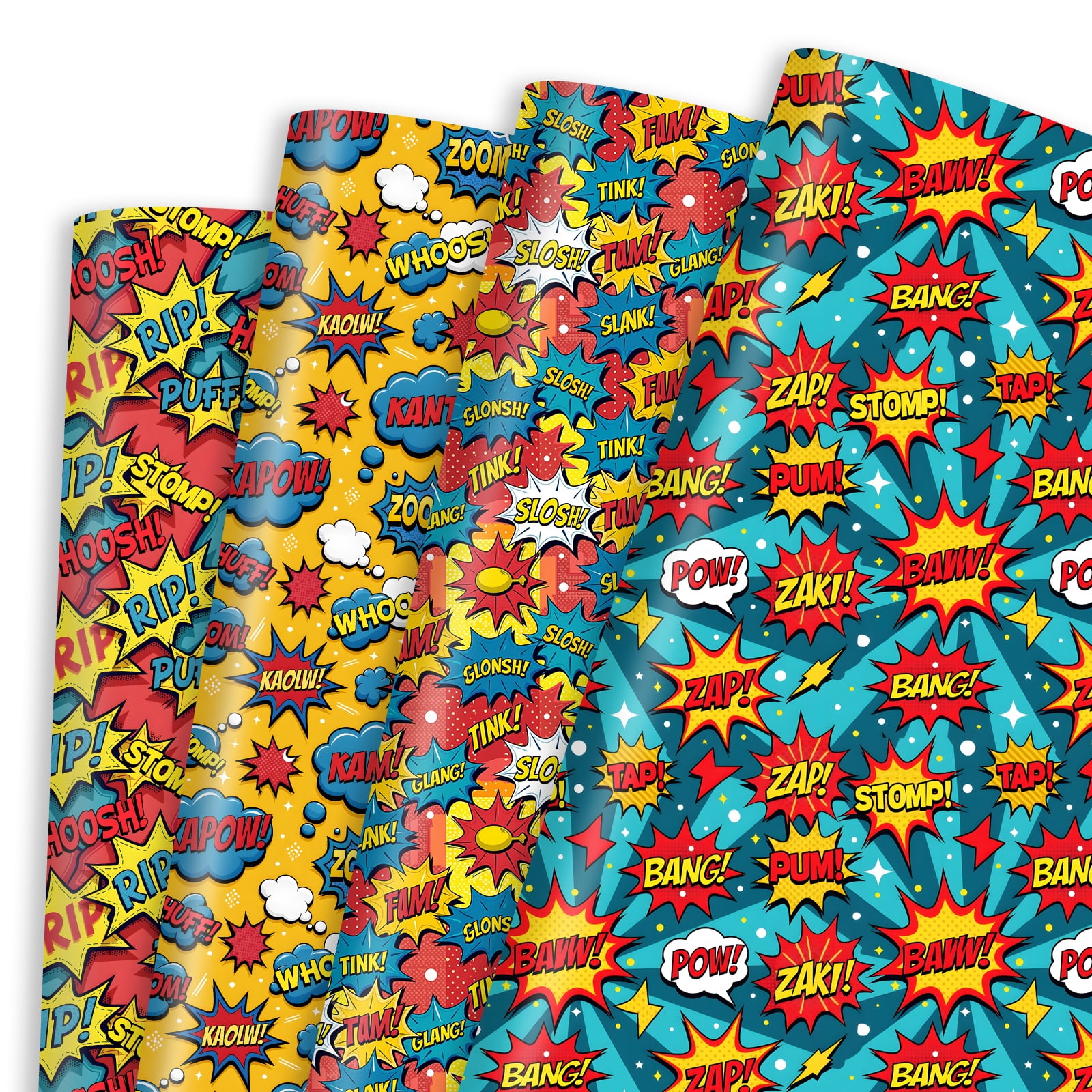 12 Sheet Comic Wrapping Paper Gift Wrap Paper Bulk Folded Flat Colorful Cartoon Boom Print Art Paper for Superhero Theme Birthday Party DIY Crafts Gift Wrapping, 19.7 x 27.6 Inch