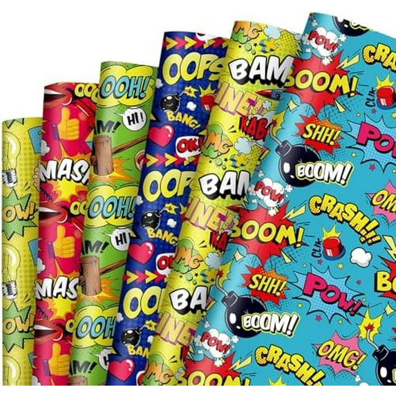 12 Sheet Comic Wrapping Paper Not Roll Colorful Cartoon Boom Gift