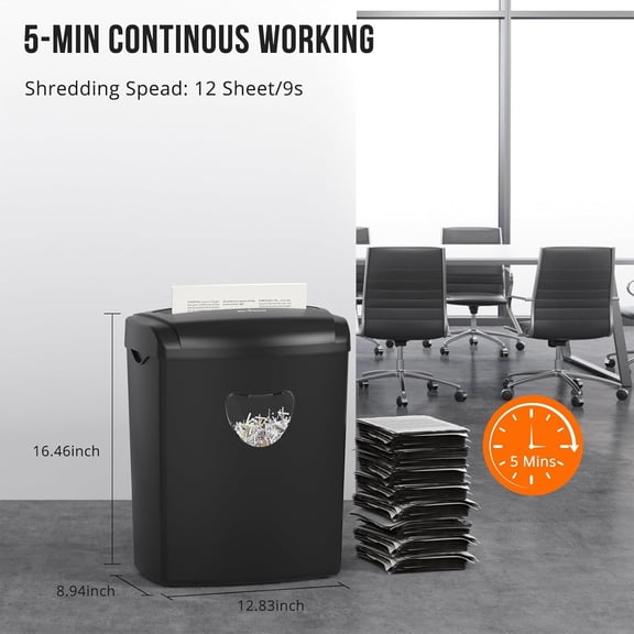 12-Sheet Cross-Cut Paper Shredder, P-4 Security Level for Home Office, 5.5 Gallon Bin, Destroys Credit Cards and Staples, Black