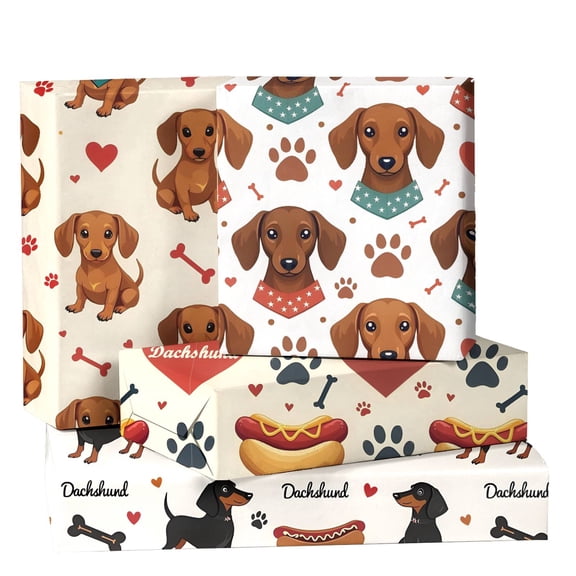 12 Sheet Dachshund Wrapping Paper Dachshund Theme Gift Wrap Paper Folded Flat Cute Dogs Pattern Art Paper For Birthday Baby Shower Party Gift Packing DIY Craft, 19.7 X 27.6 Inch