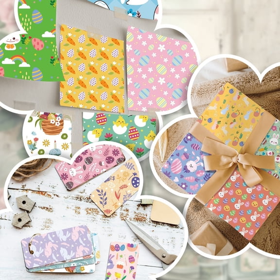 12 Sheet Easter Pattern Scrapbook Paper, 12 Designs Happy Easter Spring Decoupage Origami Paper, Double-Sided Bunny Rabbit Egg Craft Papers Making Card for DIY Party Decor Supplies