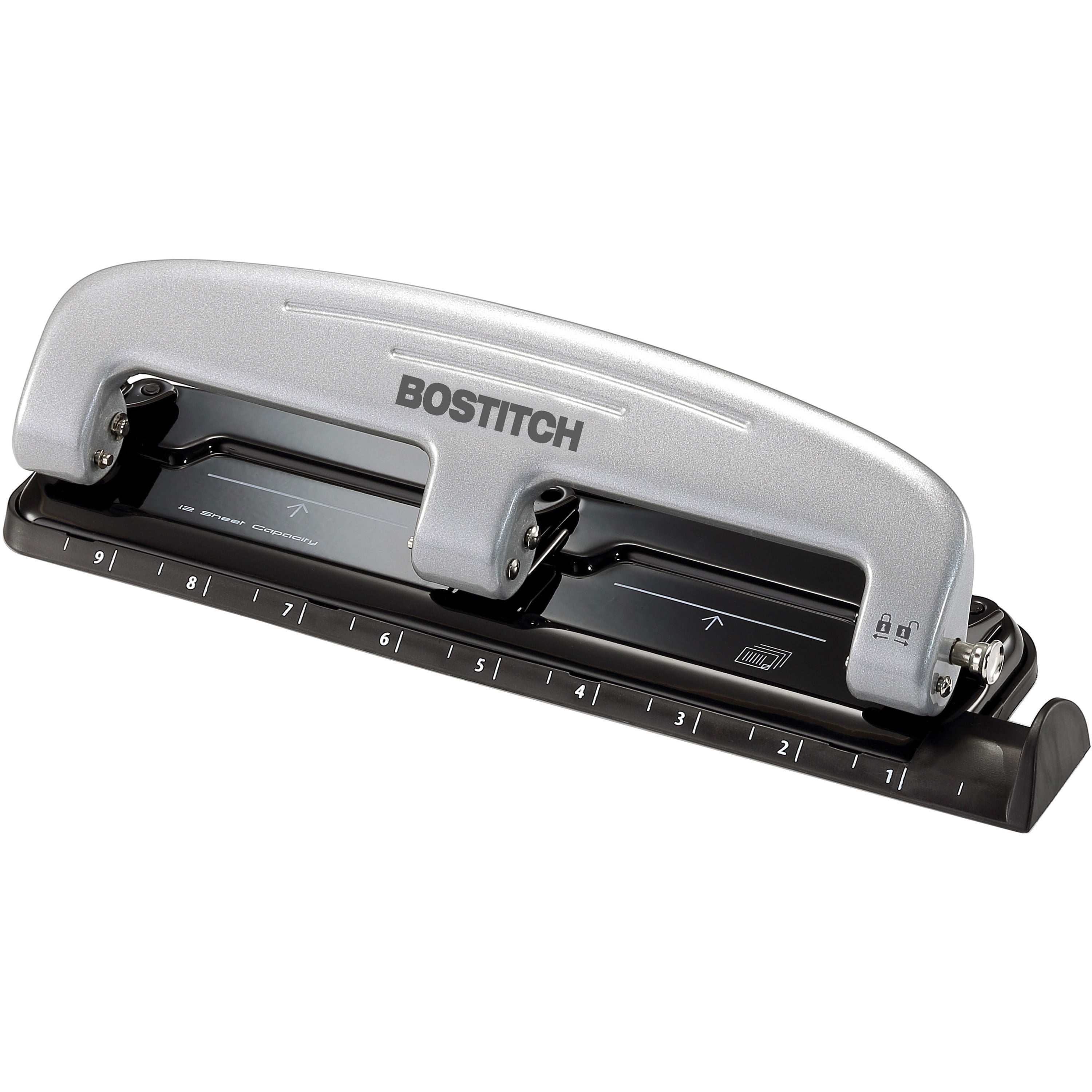 12-Sheet Ez Squeeze Three-Hole Punch, 9/32" Holes, Black/silver | Bundle of 5 Each