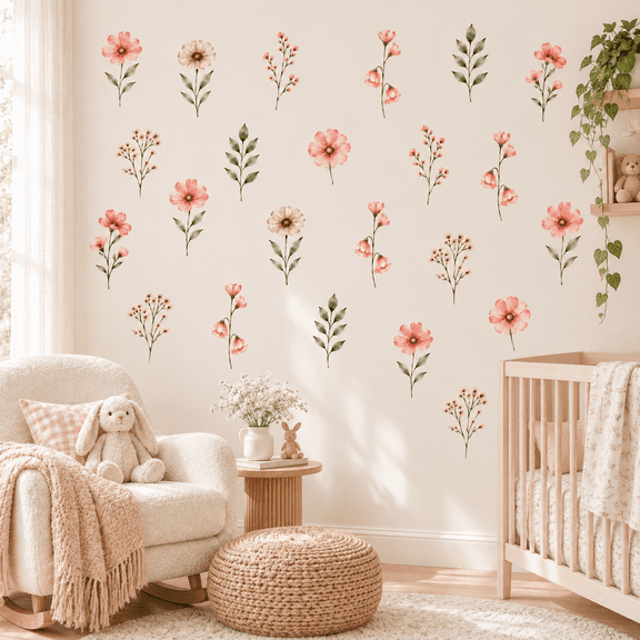 Flower Wall Decals, Peel-and-Stick Floral Wall Stickers for Room Decorations