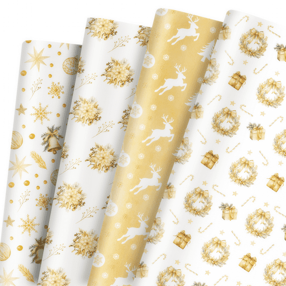 12 Sheet Gold Christmas Wrapping Paper Golden Watercolour Christmas-themed Gift Wrap Paper Folded Flat Art Paper For Christmas Birthday Party Gift Packing DIY Craft, 19.7 X 27.6 Inch