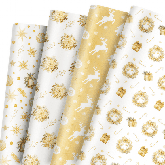 12 Sheet Gold Christmas Wrapping Paper Golden Watercolour Christmas-themed Gift Wrap Paper Folded Flat Art Paper For Christmas Birthday Party Gift Packing DIY Craft, 19.7 X 27.6 Inch