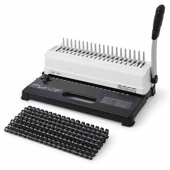 12-Sheet Manual Comb Binding Machine with 1/2" PVC Combs, Adjustable Margin