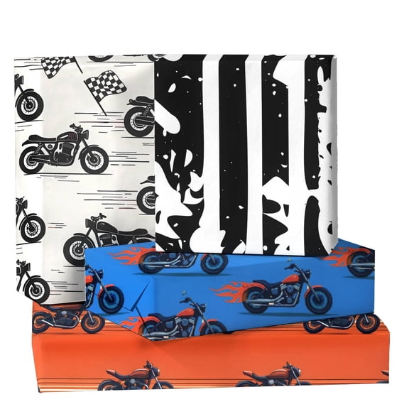 12 Sheet Motorcycle Wrapping Paper Gift Wrap Paper Bulk Folded Flat Motorcycle Print Art Paper for Motorcycle Theme Birthday Party DIY Crafts Gift Wrapping, 19.7 x 27.6 Inch