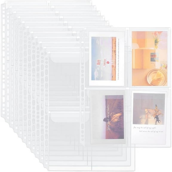 12 Sheet PVC Plastic 4 Hole Album Binder Refill Pages 5.86x0.43 Inch Document Certificate Storage Bag Rectangle Waterproof PVC Clear Bags Protectors Binder Folder