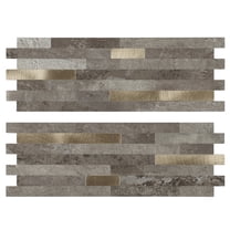 12-Sheet Peel and Stick Backsplash Tiles, Faux Marble Linear Wall Tiles Stick on Backsplash for Kitchen Bathroom Fireplace RV (11.57" x 4.13", Light Brown)