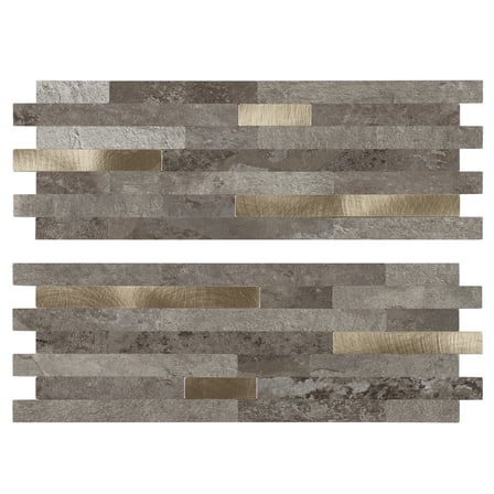 12-Sheet Peel and Stick Backsplash Tiles, Faux Marble Linear Wall Tiles Stick on Backsplash for Kitchen Bathroom Fireplace RV (11.57" x 4.13", Light Brown)