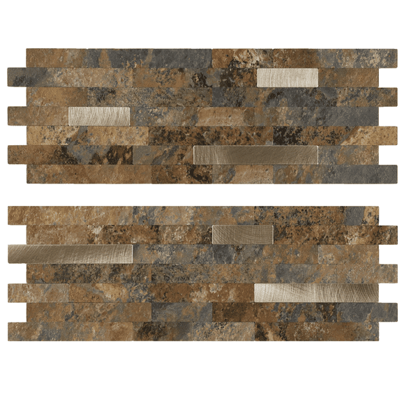 12-Sheet Peel and Stick Backsplash Tiles, Faux Marble Linear Wall Tiles Stick on Backsplash for Kitchen Bathroom Fireplace RV (11.57" x 4.13", Vintage Brown)