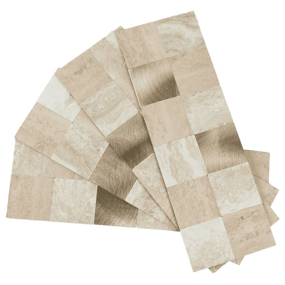 12-Sheet Peel and Stick Backsplash, 12" x 4" PVC Marble Look Self Adhesive Stick on Wall Tiles for Kitchen Bathroom Fireplace (Beige)