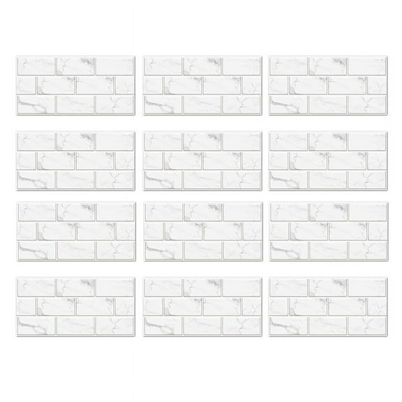 12-Sheet Peel and Stick Backsplash Tile, Faux White Marble Look PVC on Tiles for Kitchen 12X6Inch