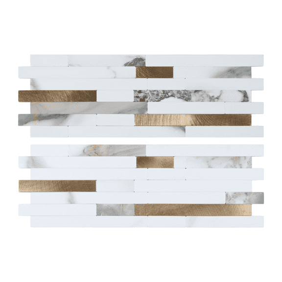12-Sheet Peel and Stick Backsplash Tiles, Faux Marble Linear Wall Tiles Stick on Backsplash for Kitchen Bathroom Fireplace RV (11.57" x 4.13", White)