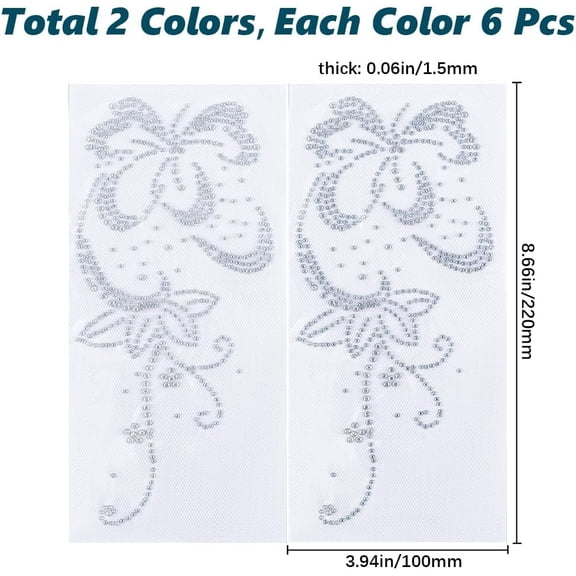 12 Sheet Rhinestone Decals Iron on Flat Round Glass Hotfix Heat Transfer Appliques Patches Hot Melt Sparkle Glitter Flower Pattern Transfers Sheets for Cloth Bags Pants Pillow Crafts