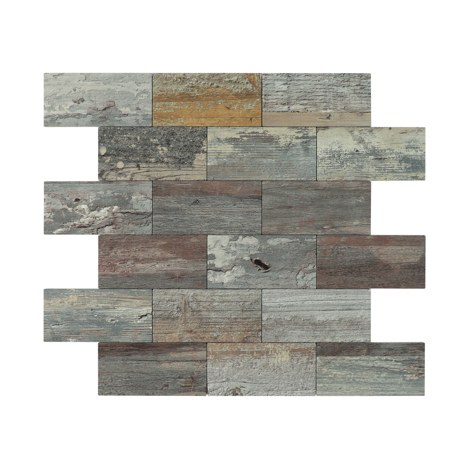 12-Sheet Subway Tile Peel and Stick Backsplash, 11.8" x 11.8" Self Adhesive PVC Wall Tiles for Kitchen Fireplace (Vintage Wood Grain)