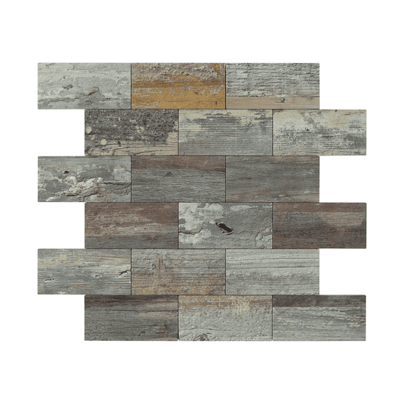 12-Sheet Subway Tile Peel and Stick Backsplash, 11.8" x 11.8" Self Adhesive PVC Wall Tiles for Kitchen Fireplace (Vintage Wood Grain)