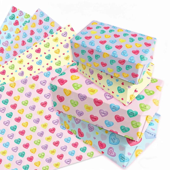12 Sheet Valentines Day Wrapping Paper, Colorful Heart Gift Wrapping Paper for Happy Valentine's Day Candy Heart Supplies Decorations, Valentine's Day DIY Craft Art Paper