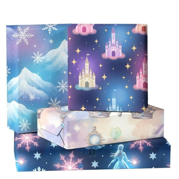 12 Sheet Winter Snowflake Wrapping Paper Blue And Purple Snowflake Winter Wonderland Gift Wrap Paper For DIY Crafts Gift Packing Birthday Party, 19.7 X 27.6 Inch