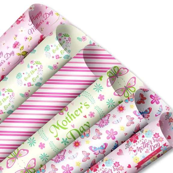 12 Sheet Wrapping Paper - Pink Butterfly And Floral Design For Mother'S Day, ...