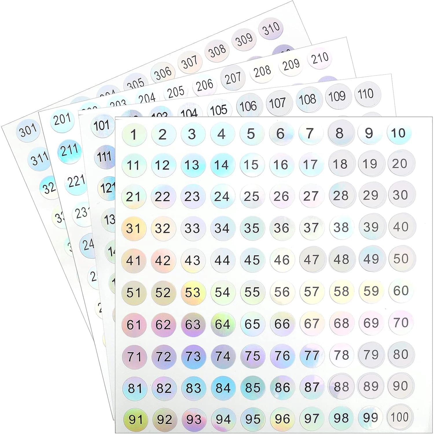 12 Sheets 1 to 300 Consecutive Laser Number Stickers Small Round Labels ...