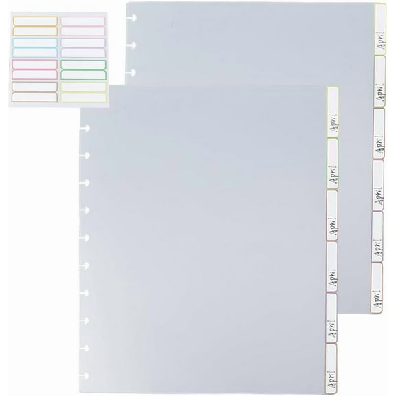 12 Sheets 11 Disc Letter Tab Dividers Clear Discbound Tab Dividers 6-Tab Letter Binder Dividers 6 Tabs Plastic Divider with Stickers Disc Bound Planner Index Pages for DIY Making