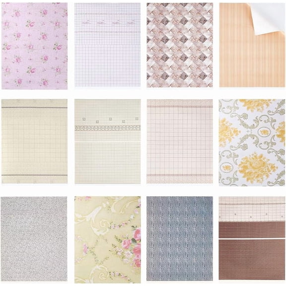 12 Sheets 12 Colors Floor Pattern Paper Self Adhesive Picture Stickers Architectural Model Sticker Rectangle Mixed Color 287-300x200-211x0.1mm