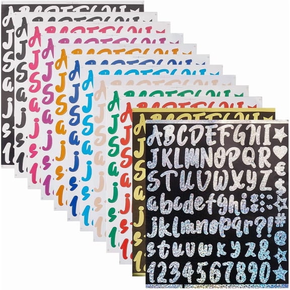 12 Sheets 12 Colors Self Adhesive Letter Stickers Vinyl Number Decals Waterproof Plastic Colorful A to Z Alphabet Numbers Label Stickers for Kitchen Water Bottles Signs Art Notebook Decor DIY