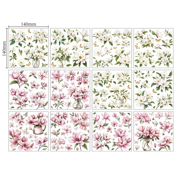 12 Sheets 12 Style PVC Stickers Heat Transfer Film 140x140mm for Window Decoration Flower