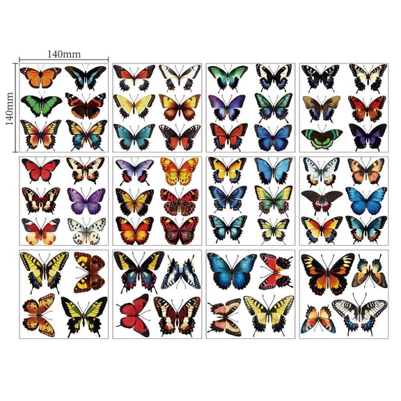 12 Sheets 12 Style PVC Stickers Heat Transfer Film Butterfly 140x140mm 1 sheet/style