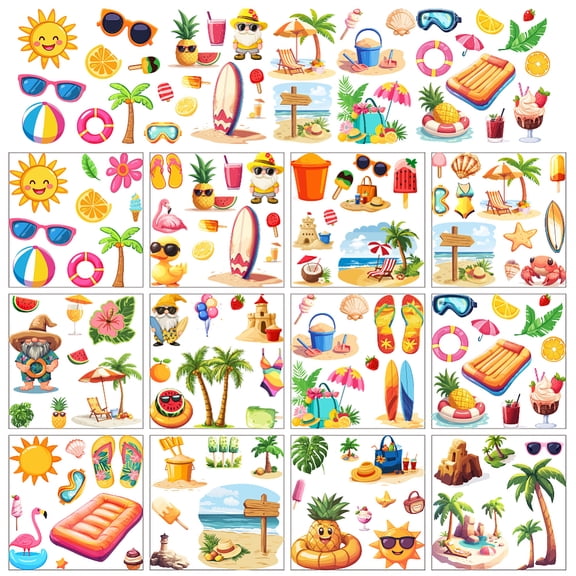 12 Sheets 12 Style PVC Stickers Heat Transfer Film for Decoration Mixed Shapes 140x140mm 1 sheet/style