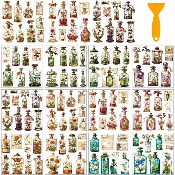 12 Sheets 12 Style PVC Stickers Heat Transfer Film for Window Decoration Bottle 140x140mm 1 sheet/style