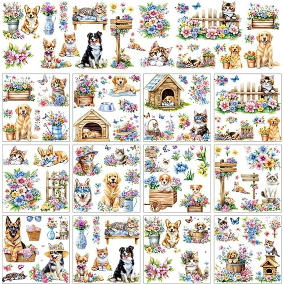 12 Sheets 12 Style PVC Stickers Heat Transfer Film for Window Decoration Dog 140x140mm 1 sheet/style