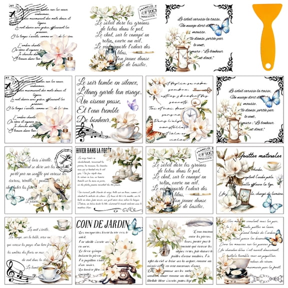 12 Sheets 12 Style PVC Stickers Heat Transfer Film for Window Decoration Flower 140x140mm 1 sheet/style DIY