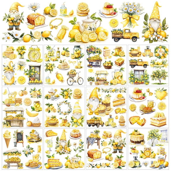 12 Sheets 12 Style PVC Stickers Heat Transfer Film for Window Decoration Lemon 140x140mm 1 sheet/style diy